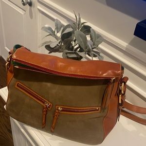 Dooney and Bourke satchel brown. Two tone suede and leather. . NEVER WORN